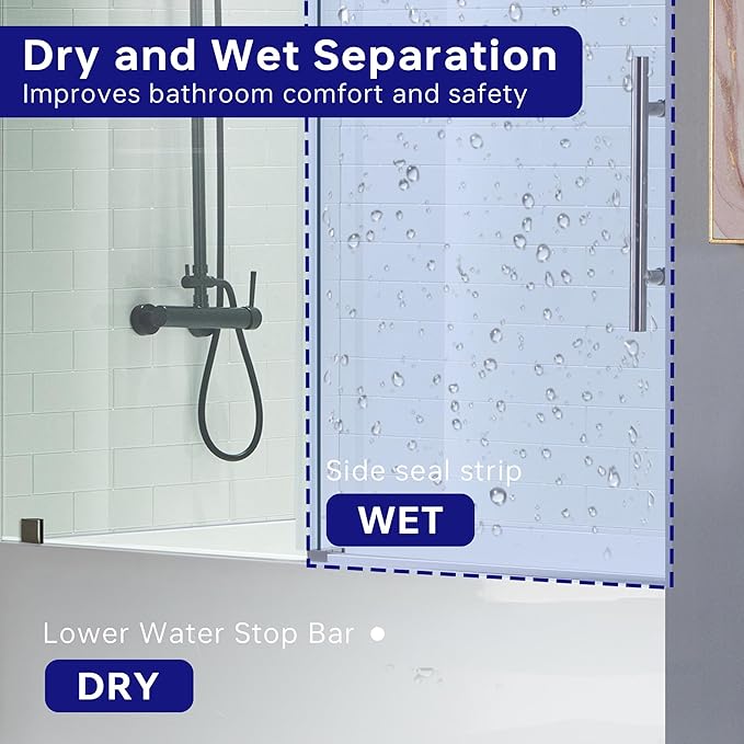 Woodbridge Frameless Bathtub Shower Doors 56-60" Width x 62" Height with 3/8"(10mm) Clear Tempered Glass in Brushed Nickel Finish