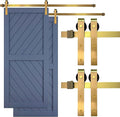 Rio Salto Gold Barn Door Hardware Kit Adjustable Length Sliding Hardware Modern Barn Interior Brushed Brass Panel Hardware Hardware Kit, (2) 6ft Single Door - NO Door
