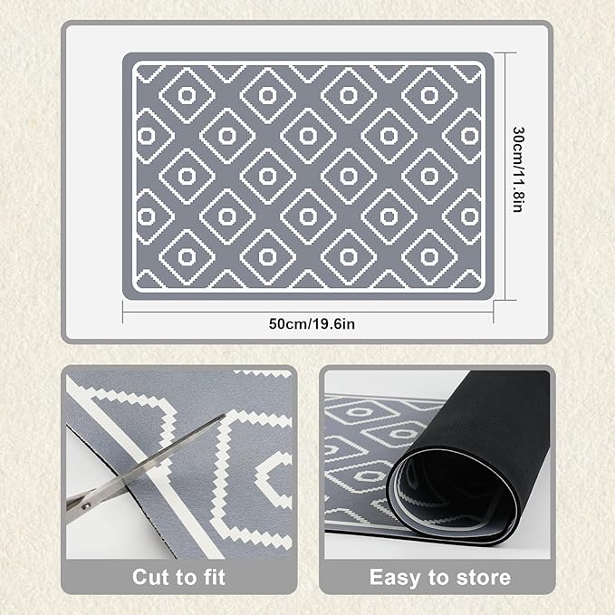 SUEH DESIGN Dish Drying Mat, Absorbent Coffee Mat 19.6 x 11.8 in Quick Dry Drying Mats Large Coffee Mat for Coffee Bar Kitchen Countertop, Gray