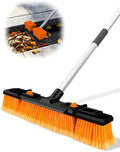 18.5"/47cm Adjustable Head Push Broom for Outdoor 57"/145cm Thickened Stainless Steel Handle Ergonomic Shop Broom Stiff Bristle Heavy Duty Industrial Concrete Garage Patio Garden Yard Deck Driveway