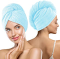 Thicker Hair Drying Towels, Quick Drying Towels for Hair with Button, Super Absorbent Hair Turbans for Wet Hair Long Thick Curly Hair, Soft Hair Drying Towel Wrap, Light Blue