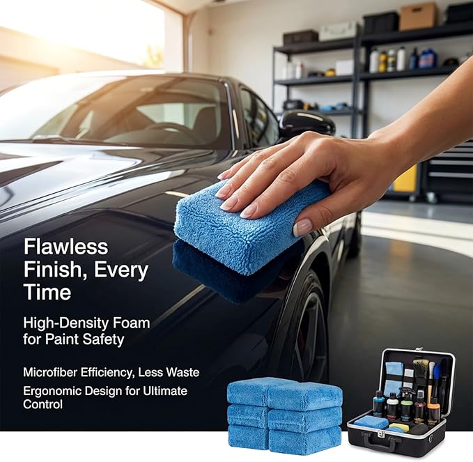 Sukh 6 Pack Microfiber Rectangle Sponge Detailing Pads - Microfiber Wax Foam Applicator Pads for Car Wax Applicator Pad 4.72x3.15 inch Blue