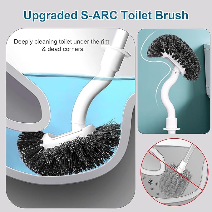 Toilet Bowl Brush and Holder Sturdy Plastic Long Handled Toilet Brushes for Bathroom with Ventilated Base Easy to Assemble for Deep Cleaning (White 1)