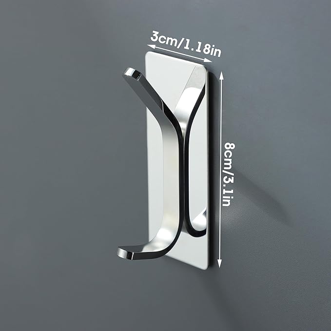 Taozun Polished Silver Towel Hooks 4pcs Stainless Steel Adhesive Hanging Hooks for Bathroom Stick on Wall Hooks for Home, Office, Kitchen