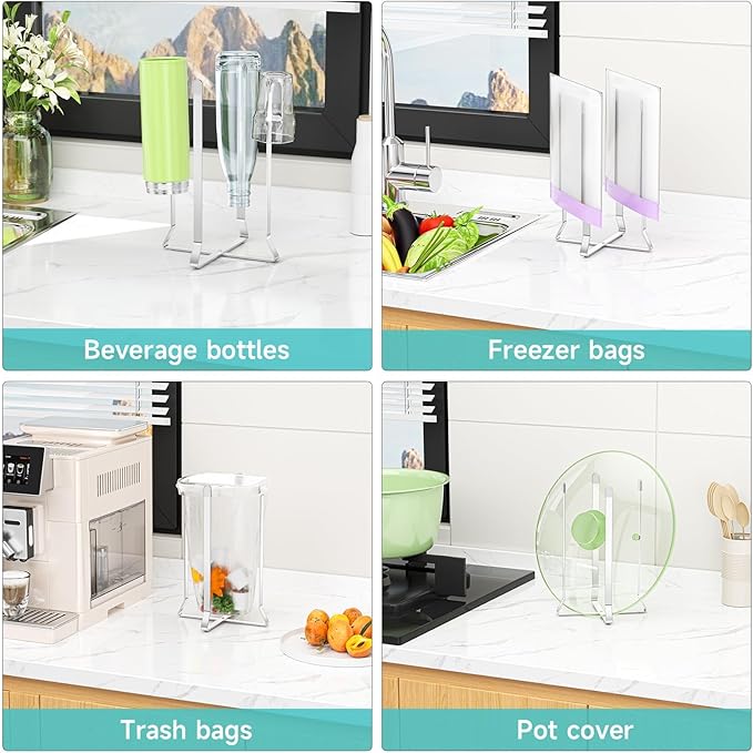 Bottle Drying Rack Reusable Drying Rack for Bottles Metal Foldable Water Bottle Dryer Holder Space Saving Cups Dryer Racks Kitchen Stand Holder for Plastic Bags, Bottles and Cups (Silver, 1PC)