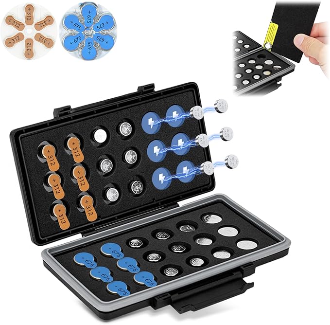 376 377 LR1130 LR41 371 364 Size 312 675 Small-Sized Battery Magnetic Case Holder Storage, Button Coin Cell Battery Case Container for 36x lithium Batteries, Water-Resistant Anti-Lost (No Batteries)