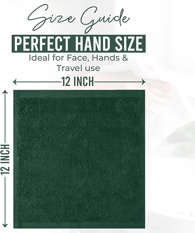 DAN RIVER 12 Pack Wash Cloths for Showering [12x12] - 100% Cotton Washcloths Premium Quality Flannel Face Cloths for Bathroom, Highly Absorbent and Soft Feel Wash Clothes, Hunter Green
