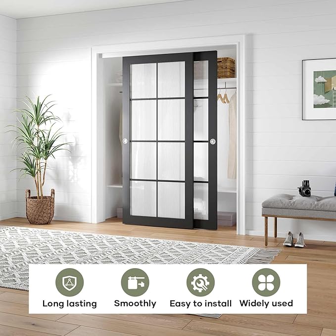 EaseLife 6FT/72in Bypass Double Sliding Pocket Door Hardware Kit, Commercial Grade, Aluminum, Bypassing Closet Doors Track for 2 Door System, Slide Smoothly Quietly, Easy Install,No Door