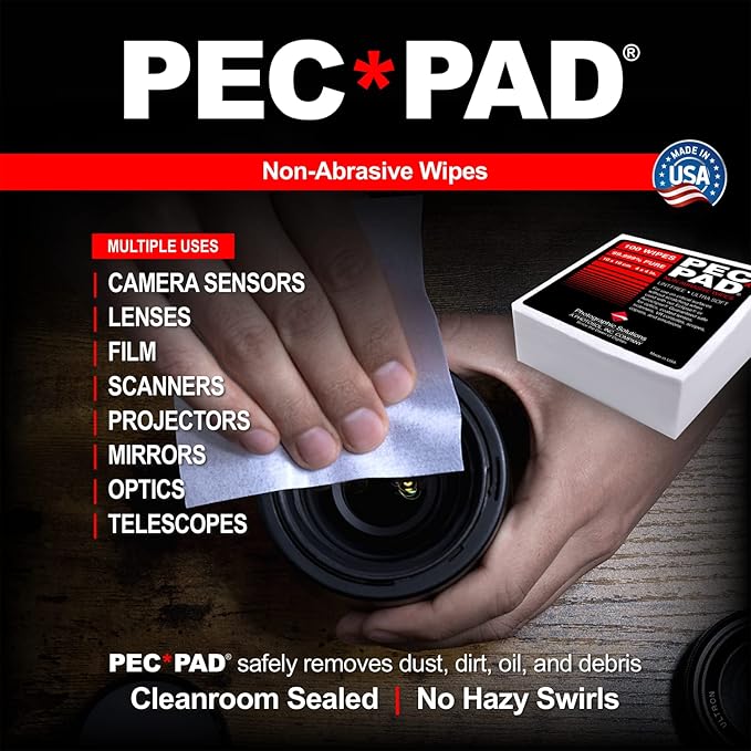 PEC-PAD Lint Free Wipes 4”x4” Non-Abrasive Ultra Soft Cloth for Cleaning Sensitive Surfaces Like Camera, Lens, Filters, Film, Scanners, Telescopes, Microscopes, Binoculars. (100 Sheets Per/Pkg)