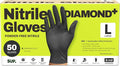SUPER+ HEAVY DUTY Nitrile Gloves 8 Mil Diamond Texture Disposable Chemical Resistant Powder &Latex Free Food Safe Black 50 Ct
