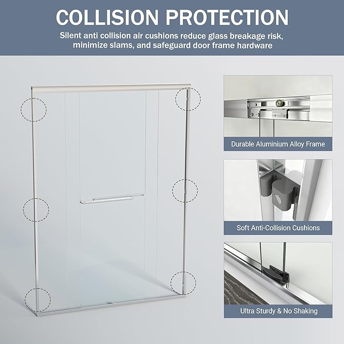 44-48 in. W x 72 in. H Double Sliding Shower Door, Semi-Frameless Bypass Bathroom Sliding Door with 1/4" (6mm) Tempered Glass for Walk-in Shower, Chrome