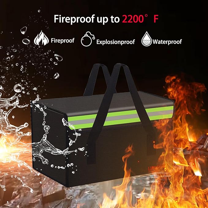 Lipo Battery Safe Bag Large Capatity Fireproof Bag for Ebike Lipo Battery Other Batteries Storage Charging Transport Home Office Travel Safe Storage Pouch