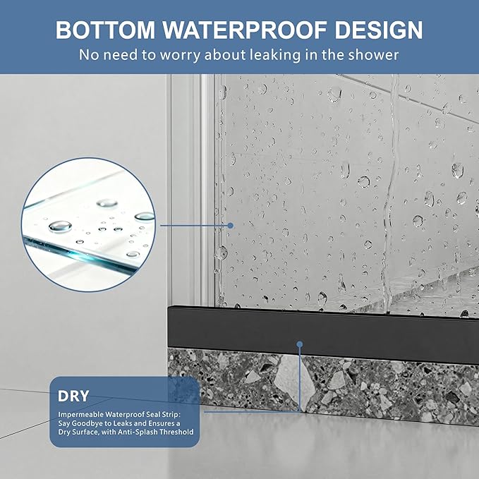 50-54" W x 76" H Frameless Shower Door, Double Sliding Glass Shower Door with 5/16" (8mm) Clear SGCC Tempered, Roller Disc System, 304 Stainless Steel (Matte Black, 50-54" W*76" H)