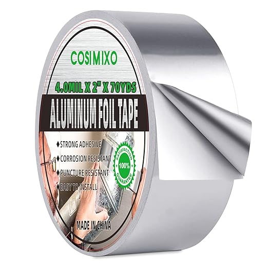 COSIMIXO Silver Aluminum Foil Duct Tape 4.0mil x 2 Inches x 70Yards,Heavy Duty,High Temperature Sealing and Patching,Perfect for HVAC,Air Ducts,Foamboard,Metal Repair,Insulation,Dryer Vent and More