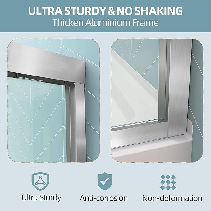 GETPRO Semi-Frameless Shower Door Double Sliding 62-66 in. W x 72 in. H Bypasss Bathroom Glass Shower Sliding Doors,1/4 inch Clear Tempered Glass Door for Walk-in Shower Brushed Nickel