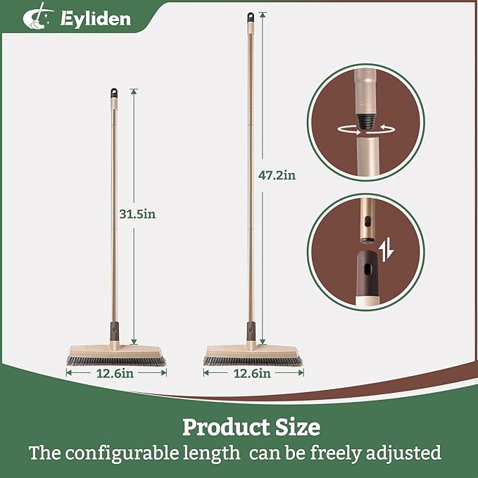 Eyliden Carpet Broom, Angle Carpet Brush with 48" Long Handle, Stiff Bristle Floor Carpet Brush Sweeper for Pet Hair, Patio Garage Deck Concrete Wood Stone Carpet Cleaning Rake Push Broom