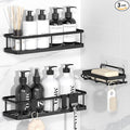 YASONIC Shower Caddy Adhesive, No Drill Bathroom Shower Organizers, with Removable Hooks and Soap Holder, Rust Proof Shower Shelves, Wall-Mounted Shower Holder, 3 Pack, Black