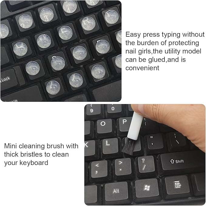 128 Pcs Silicone Nail Art Typing Stickers, with Cleaning Brush,Long Nails Keyboard Cover, Reusable Adhesive Protective Nail Stickers for Laptop,PC,Desktop,Keyboard Bubbles for Long Nails,Hemispherical