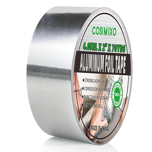 COSIMIXO Silver Aluminum Foil Duct Tape 4.0mil x 2 Inches x 70Yards,Heavy Duty,High Temperature Sealing and Patching,Perfect for HVAC,Air Ducts,Foamboard,Metal Repair,Insulation,Dryer Vent and More