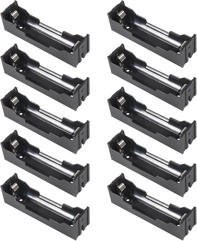 10pcs 18650 Battery Case Holder 1 Slots X 3.7V DIY 18650 Battery Storage Box, in Parallel Black Plastic Batteries Clip Box with Pin for DIY Parallel or Series Circuit PCB Projects