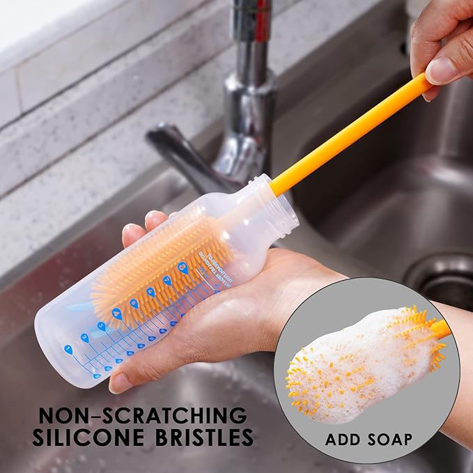 3-in-1 Silicone Bottle Brush and Straw Cleaning Brush Set, Water Bottle Cleaner for Narrow Neck Containers, Tumblers, Flask, Vase and Glassware (Teal)