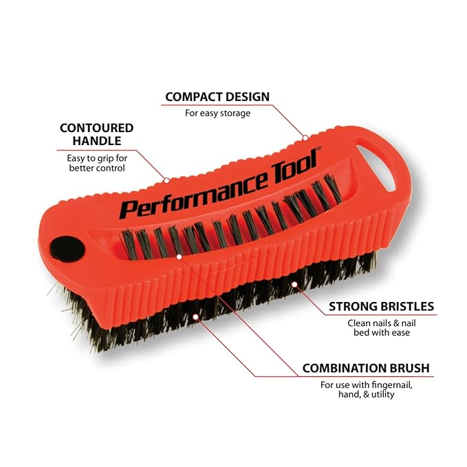 Performance Tool W9163 Utility and Fingernail Brush with Magnet / Scrub Brush