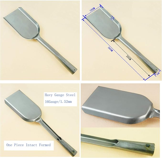 Fireplace 14-Inch Long Ash Shovel, One Piece Intact Formed BBQ Charcoal Ash Poker Scoop, Mini Dust Pan, Oven Ash Shovel, Heavy Gauge Steel Stove Coal Shovel