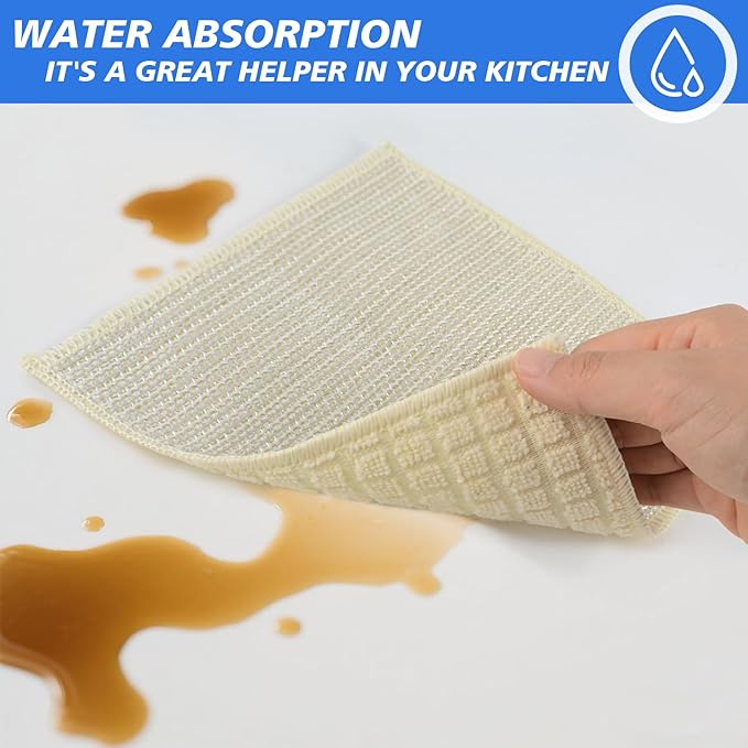 SINLAND Multipurpose Wire Dishwashing Rag Non-Scratch Cleaning Cloths, Double-Sided Mesh Metal Wire，Sinks Counters Stove Tops Easy Rinsing 7.87x7.87Inch 10 Pack