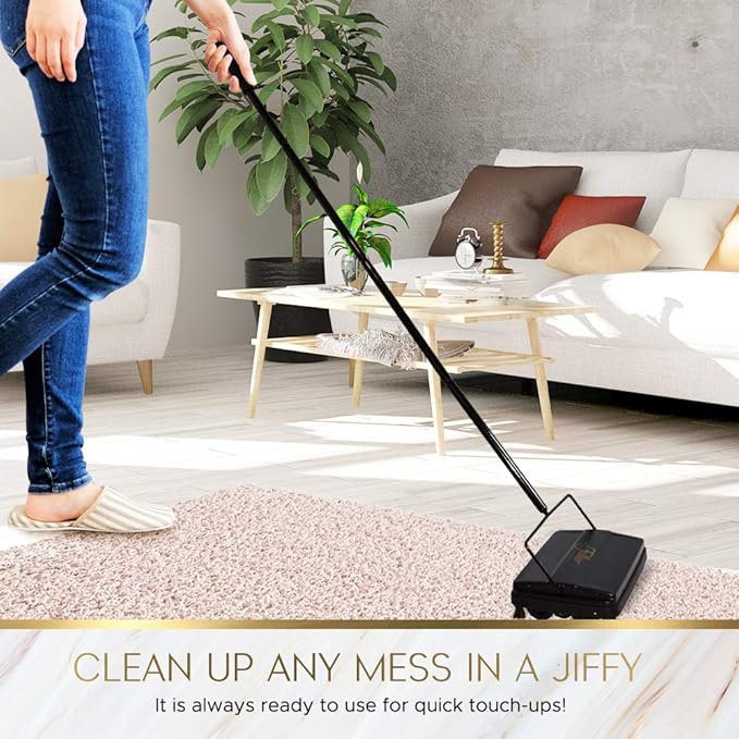 Fuller Brush Electrostatic Carpet & Floor Sweeper with Additional Rubber Rotor - 9" Cleaning Path - Lightweight - Ideal for Crumby & Wet Messes (Black + Rubber Rotor)