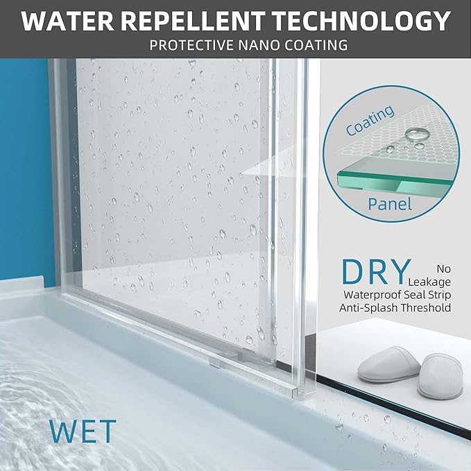 GETPRO Shower Door Frameless 57-60" W x 79" H Double Sliding Bathroom Shower Doors 3/8 Inch Clear Tempered Glass Door for Walk-in Shower with Soft Close and Width Adjustable Matte Black