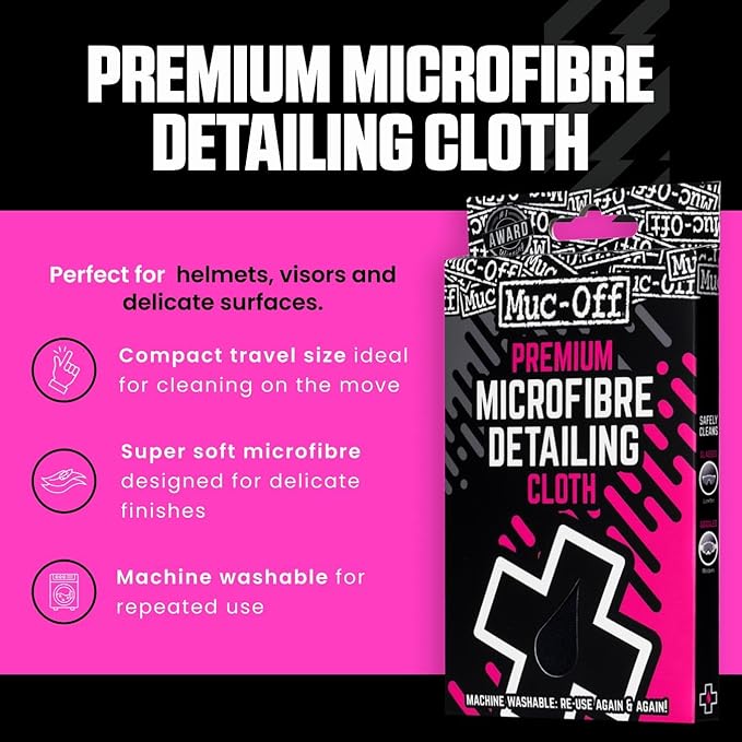 Muc-Off Microfiber Detailing Cloth - Compact Cleaning Cloth for Bicycle and Motorcycle Care - Polishing Cloth for Helmets, Visors and Goggles, Black