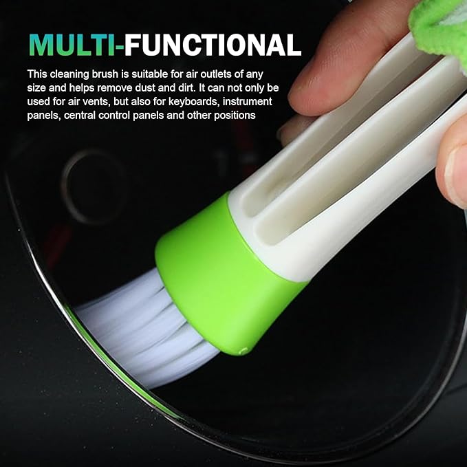 3 PCS Mini Dusters for Car Air Vent, Double Ended Mini Cleaning Brush, Window Blind Brush, Multifunctional Dust Collector Cleaning Cloth Tool, Universal for House, Car, Office (Green & White)