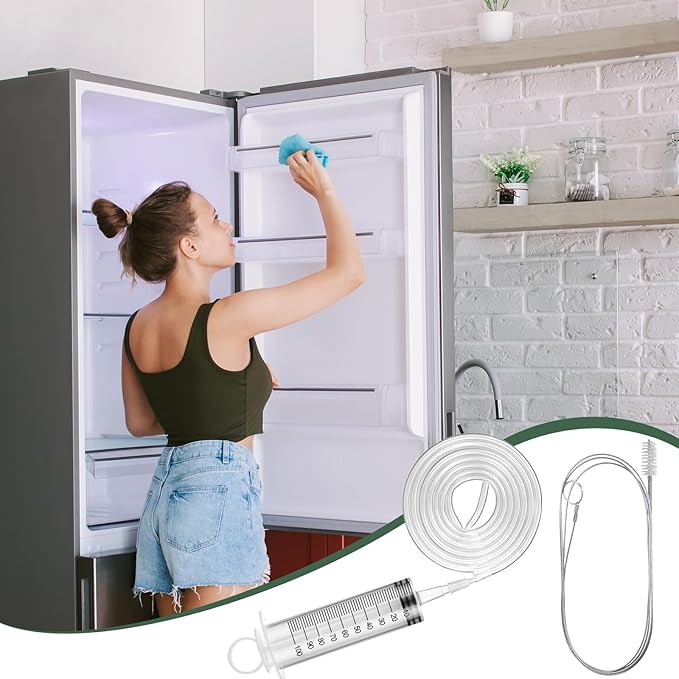 Gisafai 3 Pcs 59'' Refrigerator Cleaning Kit with 100 ml Syringe Compatible with Water Line for 1.5m Flexible Refrigerator Scrub Brush Flexible Feeding Tube Brush for Ice Maker Dispenser