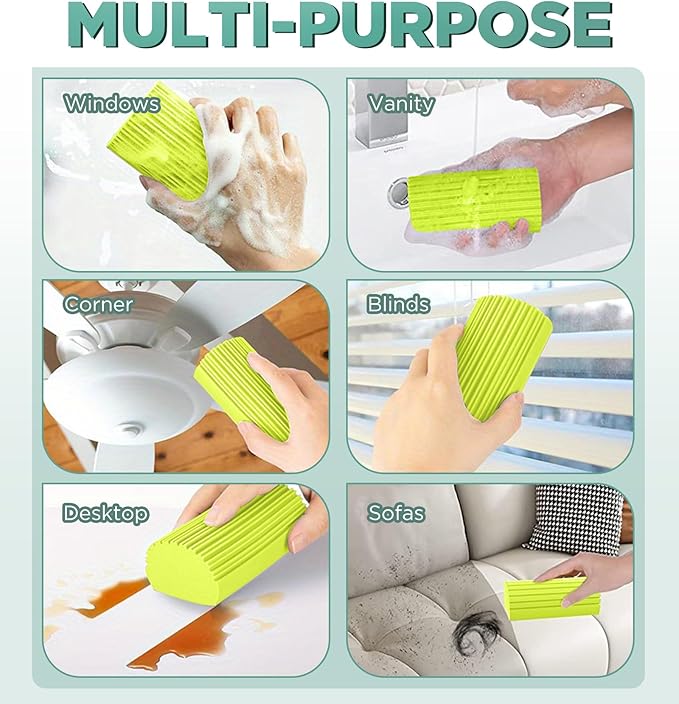 Sponge Duster, Dust Cleaning Sponge, Reusable Household Cleaning Sponge Tool for Blinds, floorboards, Fan Blades, Vents, Glass, Railings, Mirrors