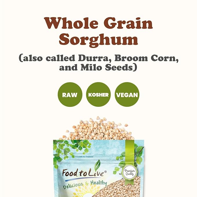 Food to Live Italian White Whole Grain Sorghum, 1.5 Pounds – Premium White Groats. Raw Milo Seeds. Vegan, Bulk Broom-corn. Durra is Great for Making Flour and Popped Jowar Dhani
