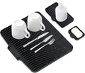 Silicone Dish Drying Mat for Kitchen Counter, Dish Drying Pad, Non-Slip Drain Pad with Built-in Drain, Heat Resistant Stone Drying Mat,Black-1Set
