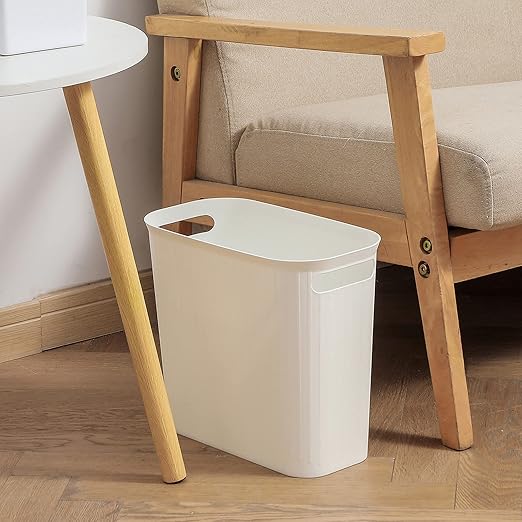 rejomiik Small Trash Can, 3.5 Gallon Garbage Can Slim Waste Basket Plastic Trash Bin Container with Handles for Bathroom, Bedroom, Home, Office, Dorm Room, Kitchen, Rectangular, White