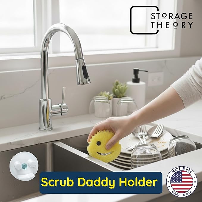 Scrub Daddy Sponge Holder - Stop Soggy Sponges, Daddy Caddy with Suction Cup for Kitchen Sink, Bathroom - Compatible Scrub Mommy Holder by BeraTek - White, 1-Pack
