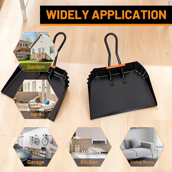Heavy-Duty Black Metal Dustpan,17",Dust Pan with Handle,Large Dust Pans,Ideal for Industrial/Commercial/Indoor/Outdoor Professional Debris Collection & Home Cleaning (17inch_1PCS)