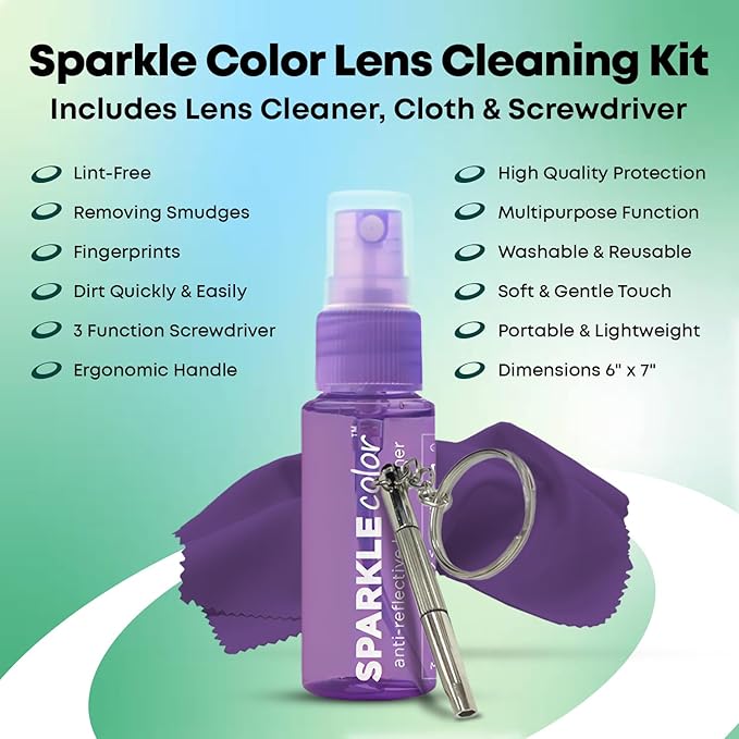 Sparkle Anti-Reflective Safe Lens Cleaner & Repair Kit – (2) 1oz Glasses Cleaner Spray, (2) Microfiber Cloth & Keychain Screwdriver for Eyeglasses, Sunglasses, Lenses & Screens (5 Piece Set)