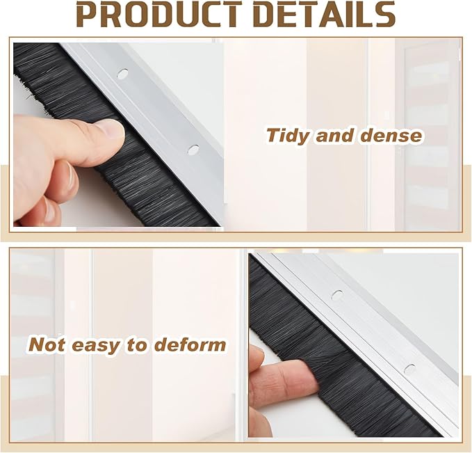Hushee 2 Pack 36 Inches Brush Door Sweep, Aluminum Door Sweep Bottom, All-Season Metal Brush for Interior Exterior Sealing Gaps Keeps Cold Air, Dust Out(Silver)