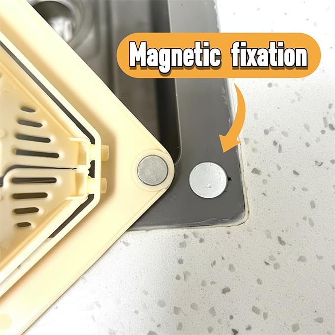 Magnetic Drainage & Filter Basket, Triangular Sink Strainer with Twist-Open Bottom, Kitchen Sink Corner Rack for Draining & Storage, Punch-Free Installation, No Tools Needed (Milky White)