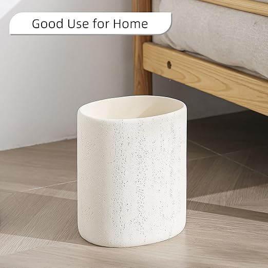 Trash Can, 1.6 Gallon Small Bathroom Trash Can, Simple Oval Stone Look Garbage Bin, Decorative Waste Basket for Kitchen Office, Home Decor, Bedroom, Living Room White