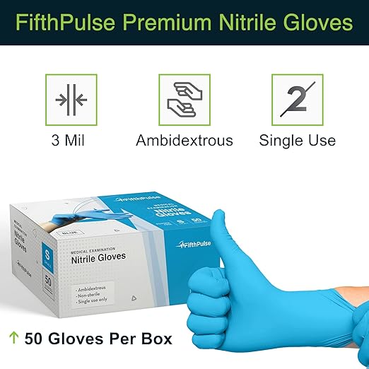 Blue Gloves Disposable Latex Free Small, 50 Count - Medical and Dental Grade Surgical Gloves - Powder Free Nitrile Gloves Small - 3 Mil Thickness