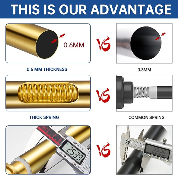 BRIOFOX Industrial Shower Curtain Rod - 2-in-1 Design Tension Curtain Rod - Never Rust Non-Slip 43 to 72 Inch Metal Steel, Gold Window Curtain Rod
