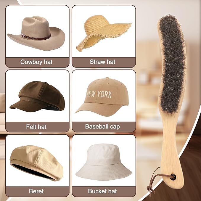 Felt Hat Brush,Felt Hat Cleaner Horse Hair Cowboy Hat Brush Cleaning Kit Hat Brush,Cowboy Hat Cleaner Easily Removes Dust Fuzz and Lint for Shoes Hats,Clothes,Baseball Caps