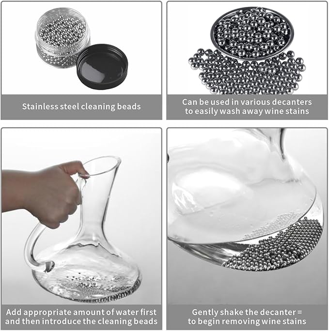 Wine Decanter Drying Stand with Cleaning Brush and Decanter Cleaning Beads,Wine Decanter Drying Rack with Rubber Coated Top to Prevent Scratches.Decanter Cleaner for Standard Large Wine Decanters.