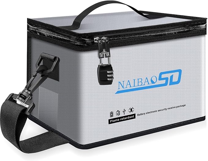 Fireproof Explosionproof Lipo Safe Bag for Lipo Battery Storage and Charging, Large Capacity Fire and Water Resistant Lipo Battery Guard with Double Metal Zipper (11 x 8 x 6 in)