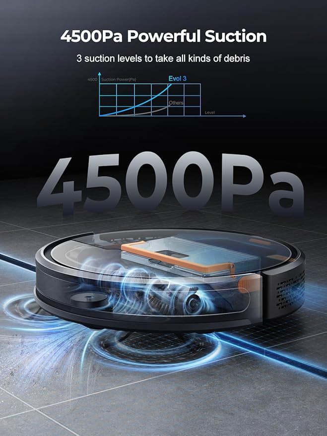 Robot Vacuum and Mop - 4500Pa Powerful Suction Robot Vacuum, 3 in 1 Robot Vacuum Cleaner with Auto Carpet Boost, Self-Charging, App/Remote/Voice for Pet Hair, Carpet, Hard Floor