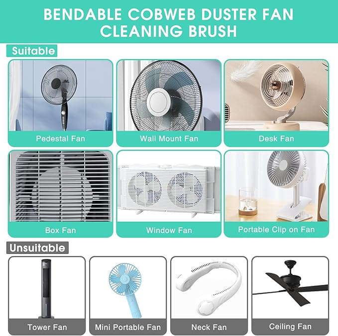 Fan Cleaner Brush Set, 9Pcs Fan Cleaning Duster, Bendable Cobweb Dust Cleaner